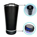 Copo térmico inox com Som tampa abridor e caixa de som com bluetooth Led 420ML